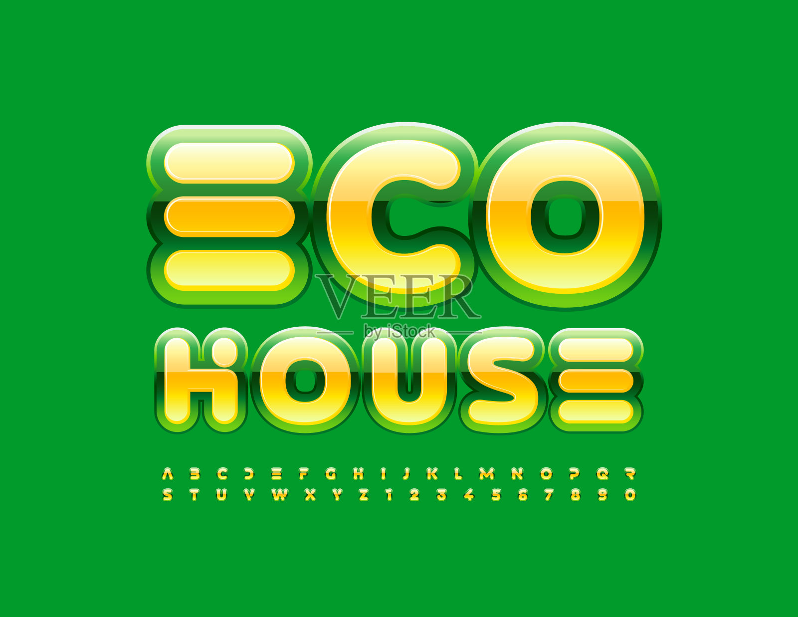 矢量现代概念生态住宅。绿色和黄色字母字母和数字插画图片素材