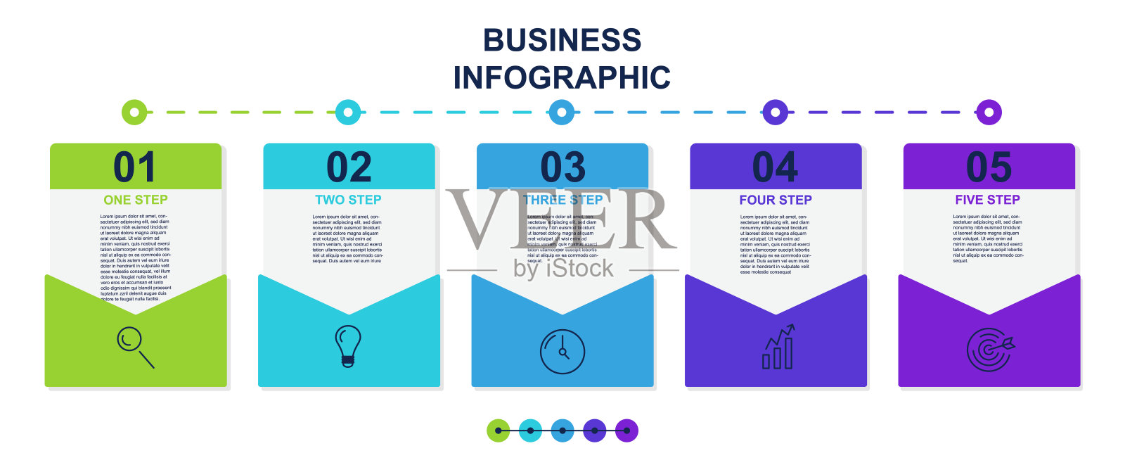 在白色背景上有5个选项的一套演示业务信息图表卡插画图片素材