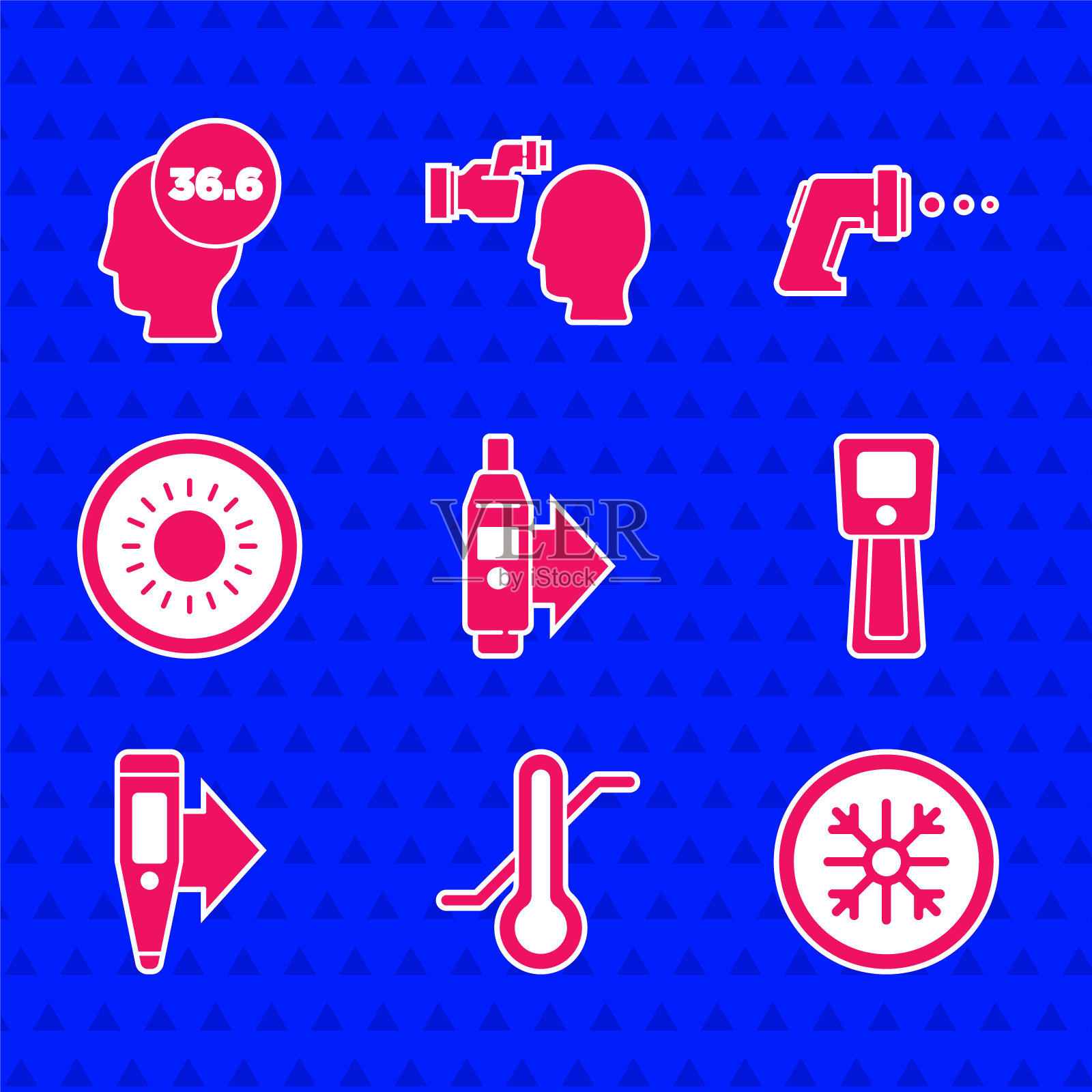 设置数字温度计，气象学，雪花，太阳，和医疗图标。向量图标素材