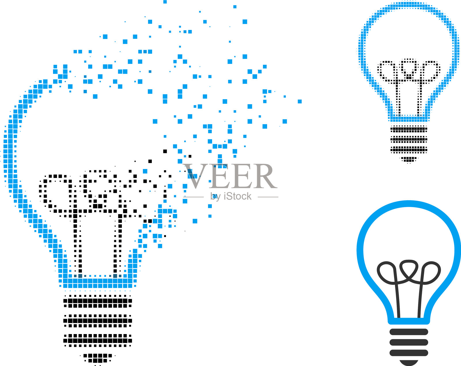 破坏和半色调点灯泡图标插画图片素材