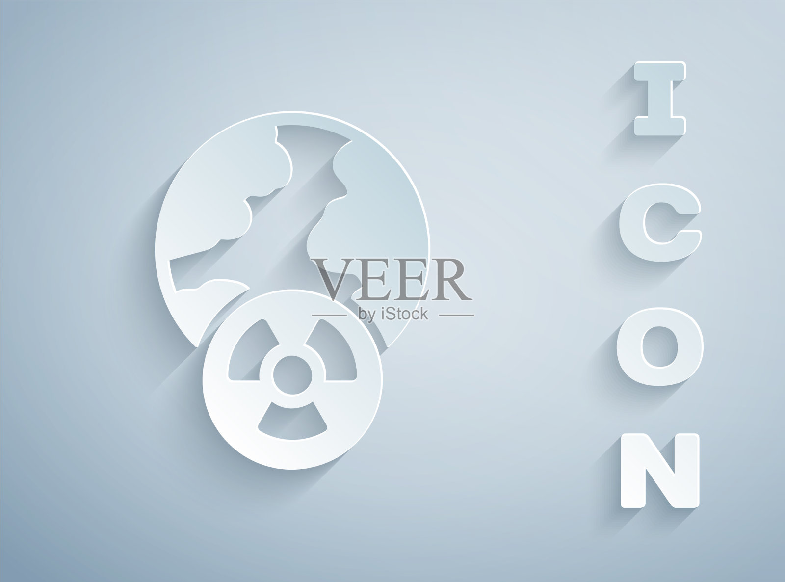 剪纸星球地球和辐射符号图标插画图片素材