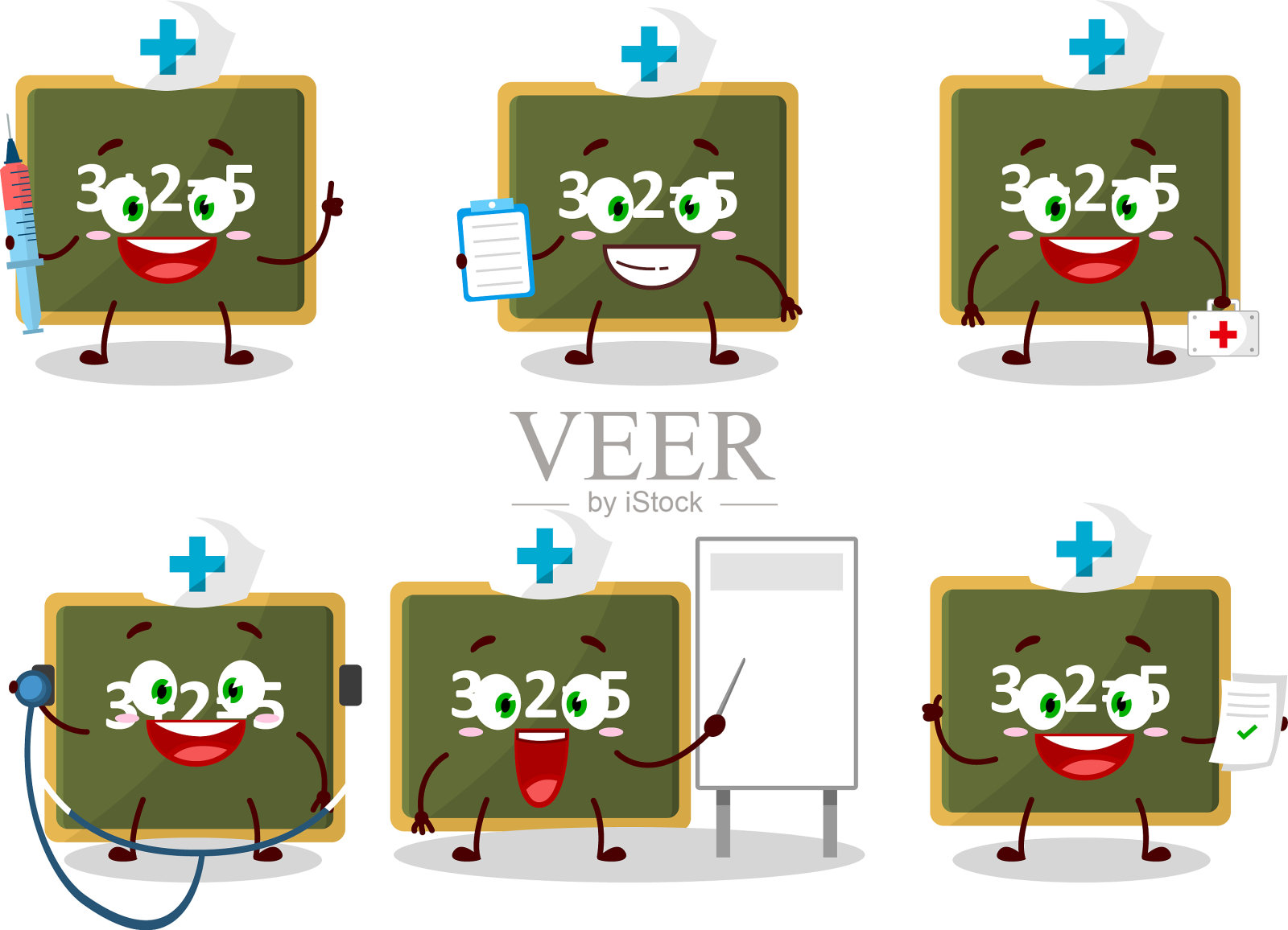 医生专业表情与粉笔板插画图片素材