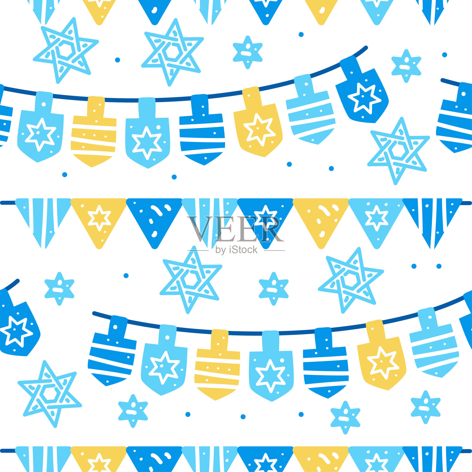 光明节庆祝无缝模式与花环和大卫之星插画图片素材