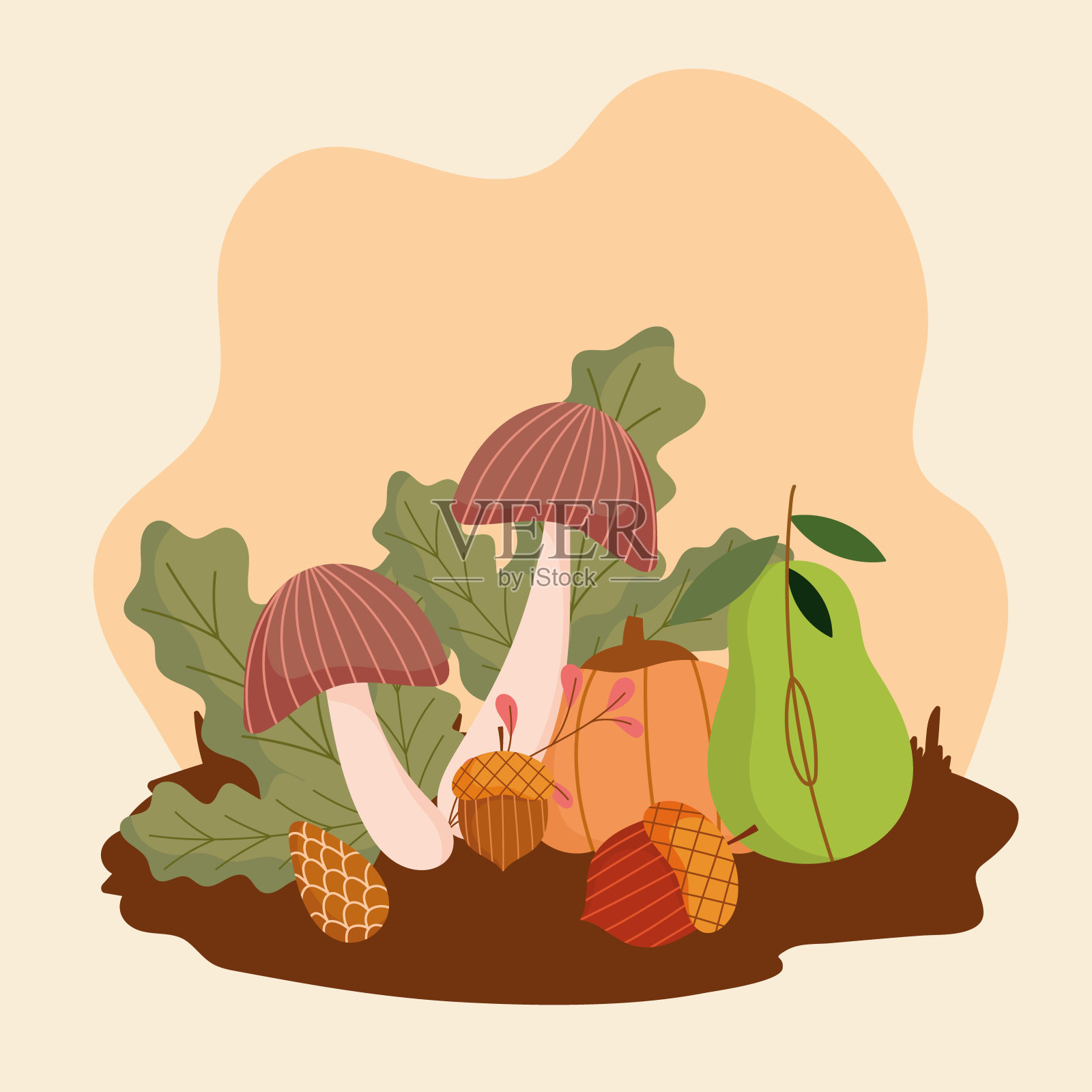 秋南瓜梨插画图片素材