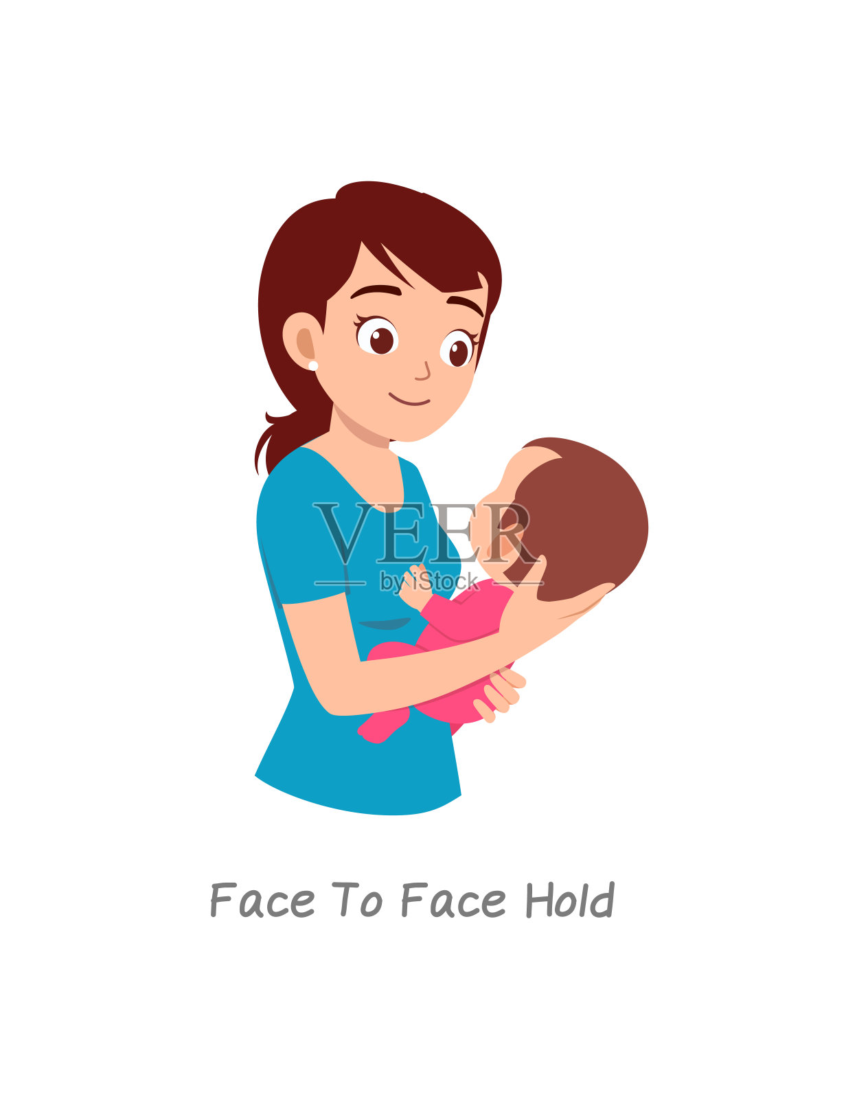 妈妈抱着宝宝，摆出面对面的姿势插画图片素材