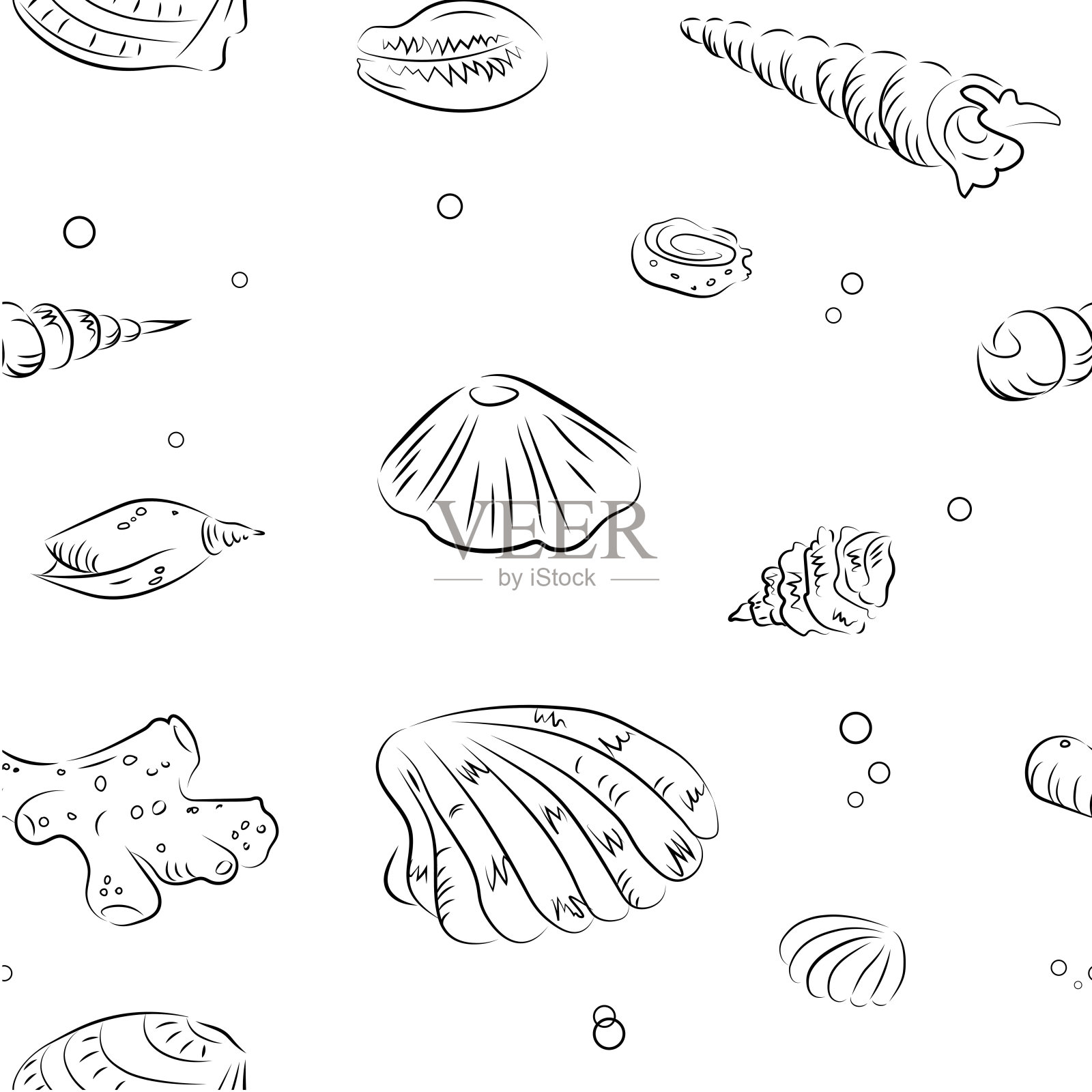 无缝矢量模式与贝壳和珊瑚插画图片素材