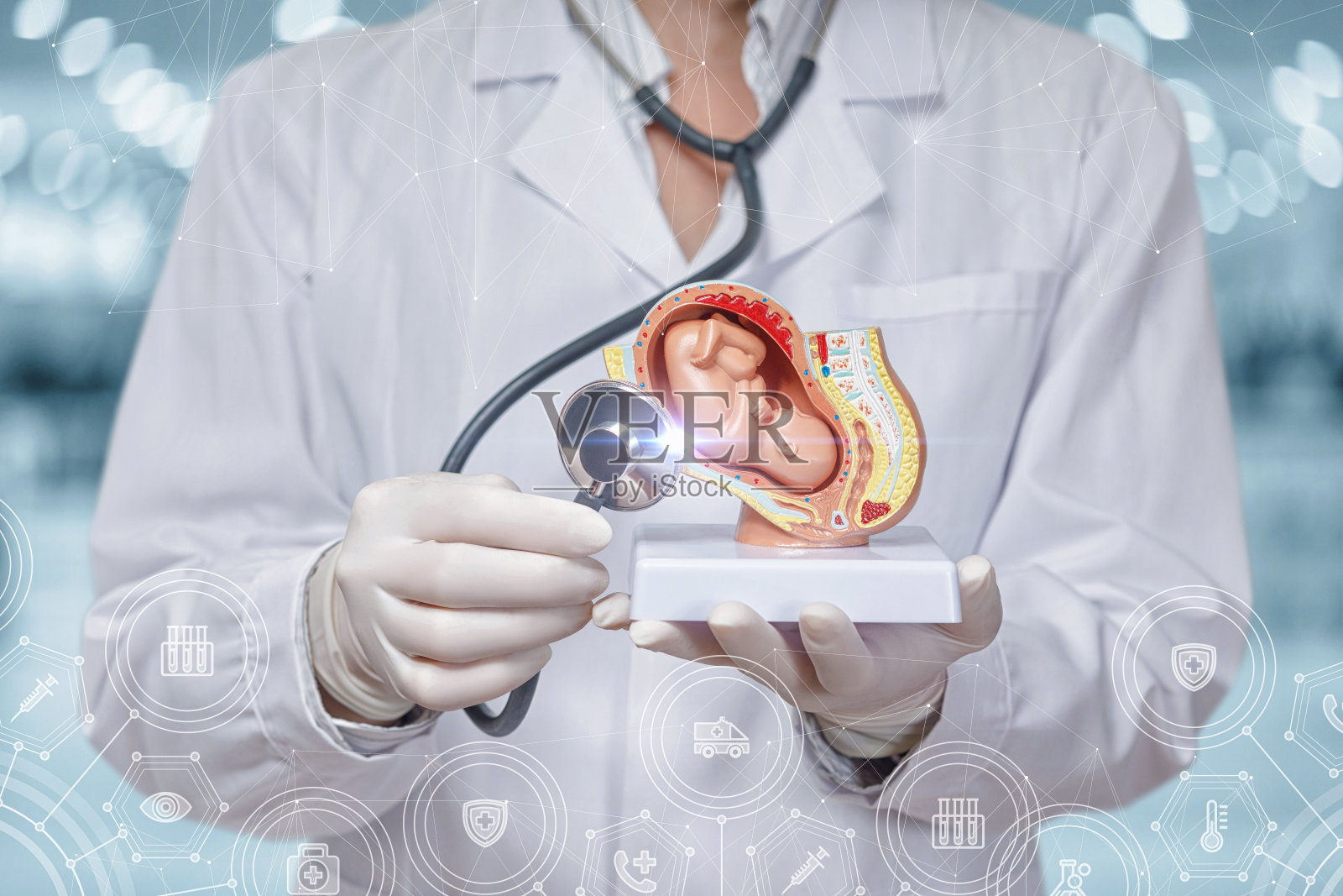 对妊娠期的诊断和治疗有概念。照片摄影图片