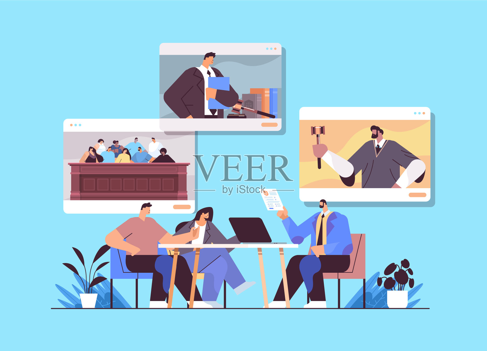 男律师或法官咨询讨论插画图片素材