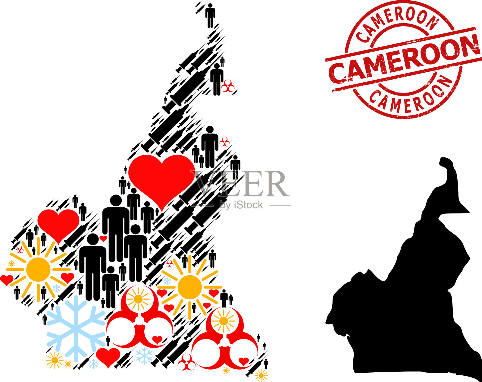 喀麦隆邮票和阳光明媚的人口插画图片素材