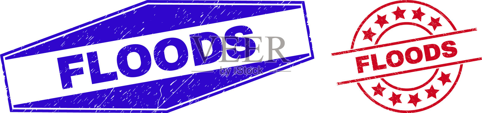 洪水不洁印章印章在圆形和六边形插画图片素材