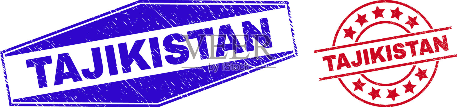 塔吉克斯坦有纹理的圆形和六角形印章插画图片素材