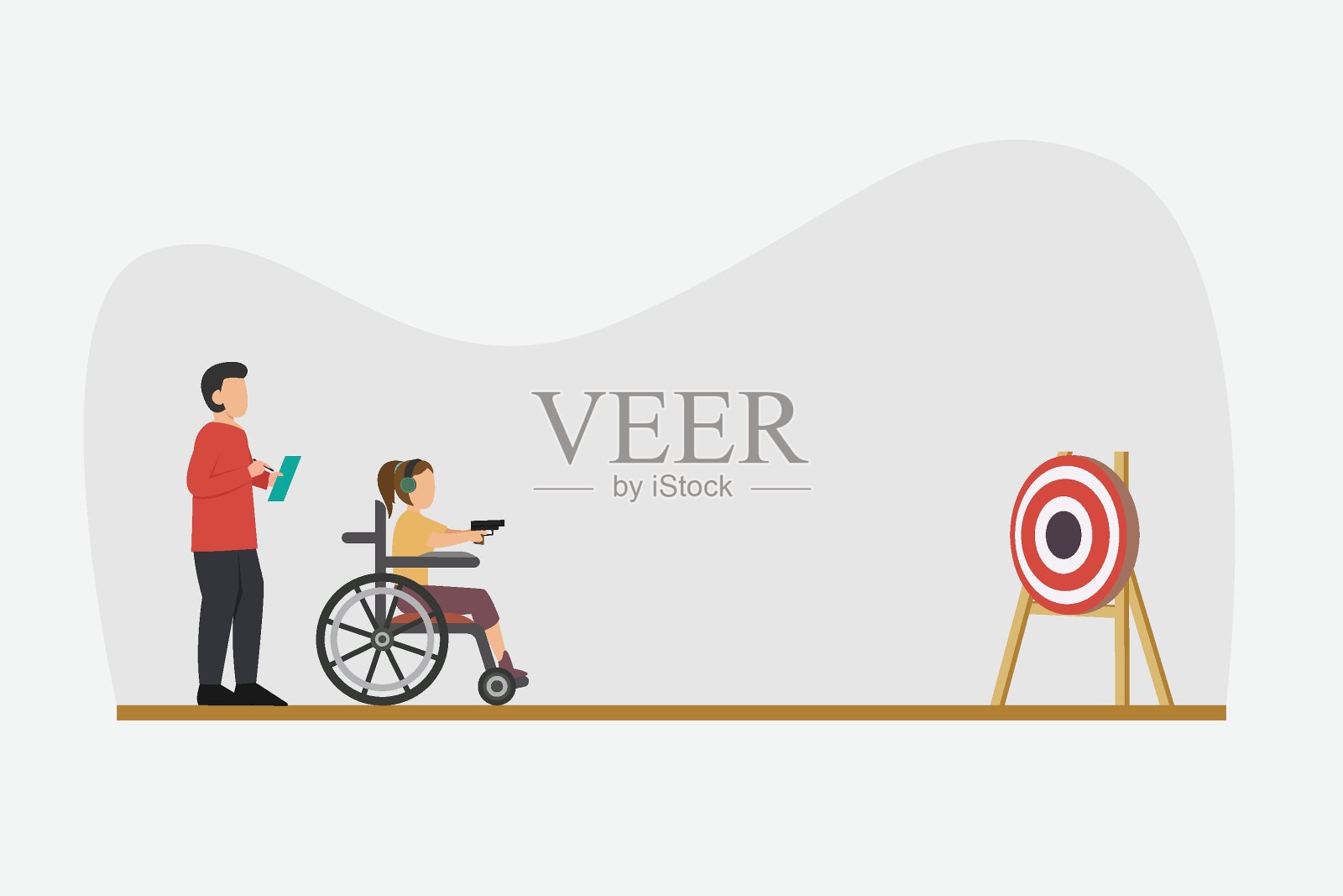 残疾女运动员射击靶心插画图片素材