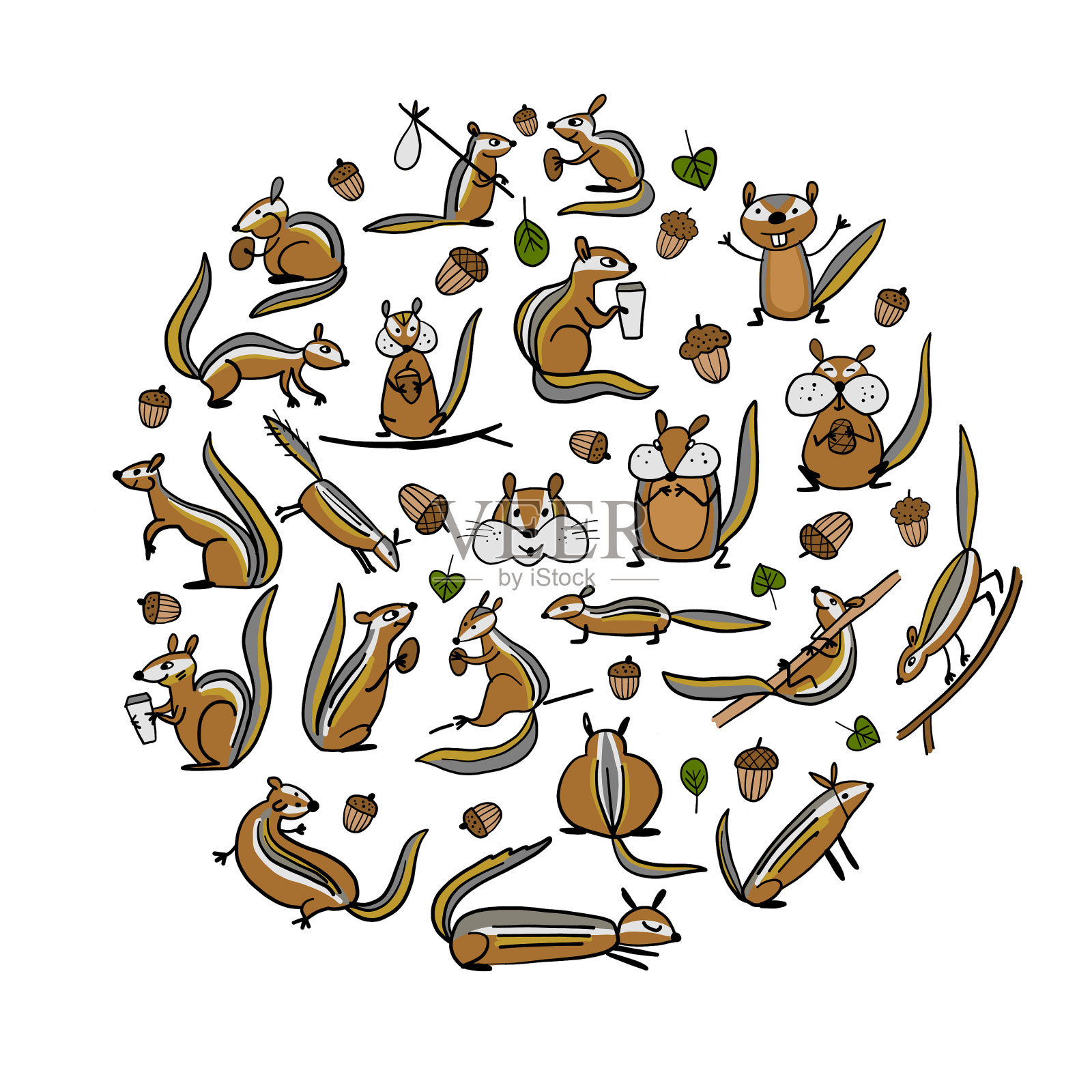 有趣的黑猩猩家族和坚果地松鼠设计元素图片