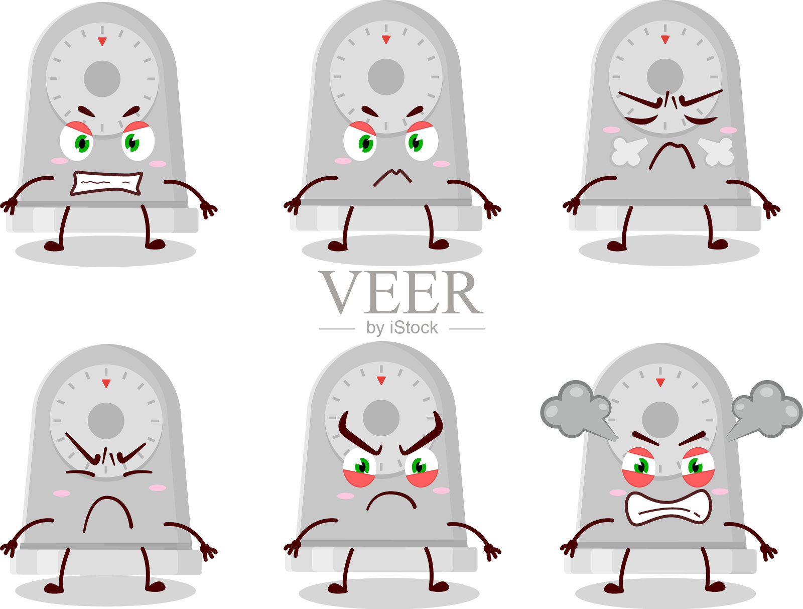 时间厨房卡通与各种愤怒的表情插画图片素材