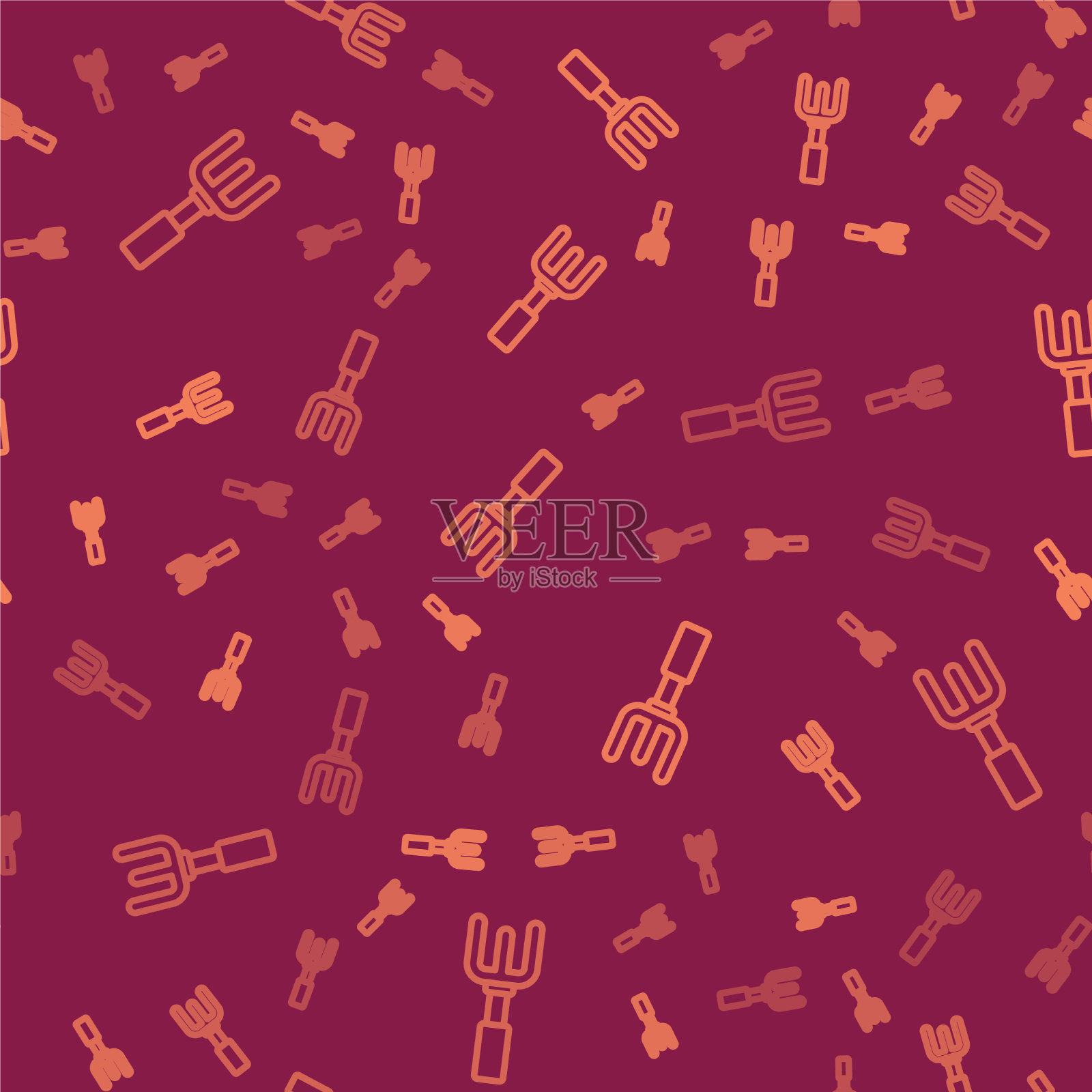 棕色线花园耙图标隔离无缝插画图片素材