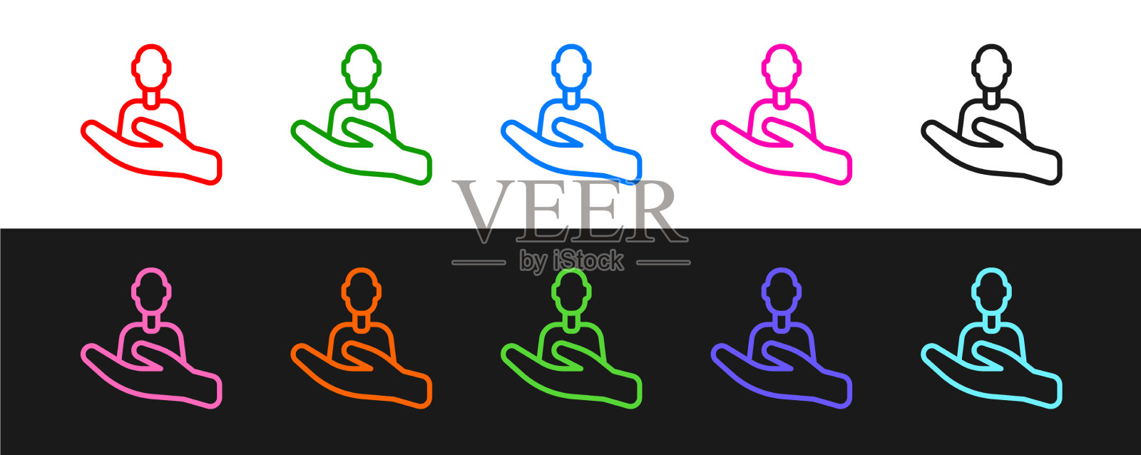 设线照顾人图标孤立在黑色图标素材