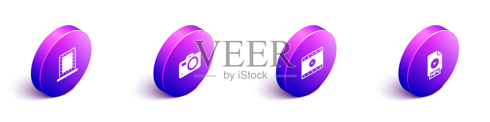 设置等距化妆镜和灯光照片图标素材