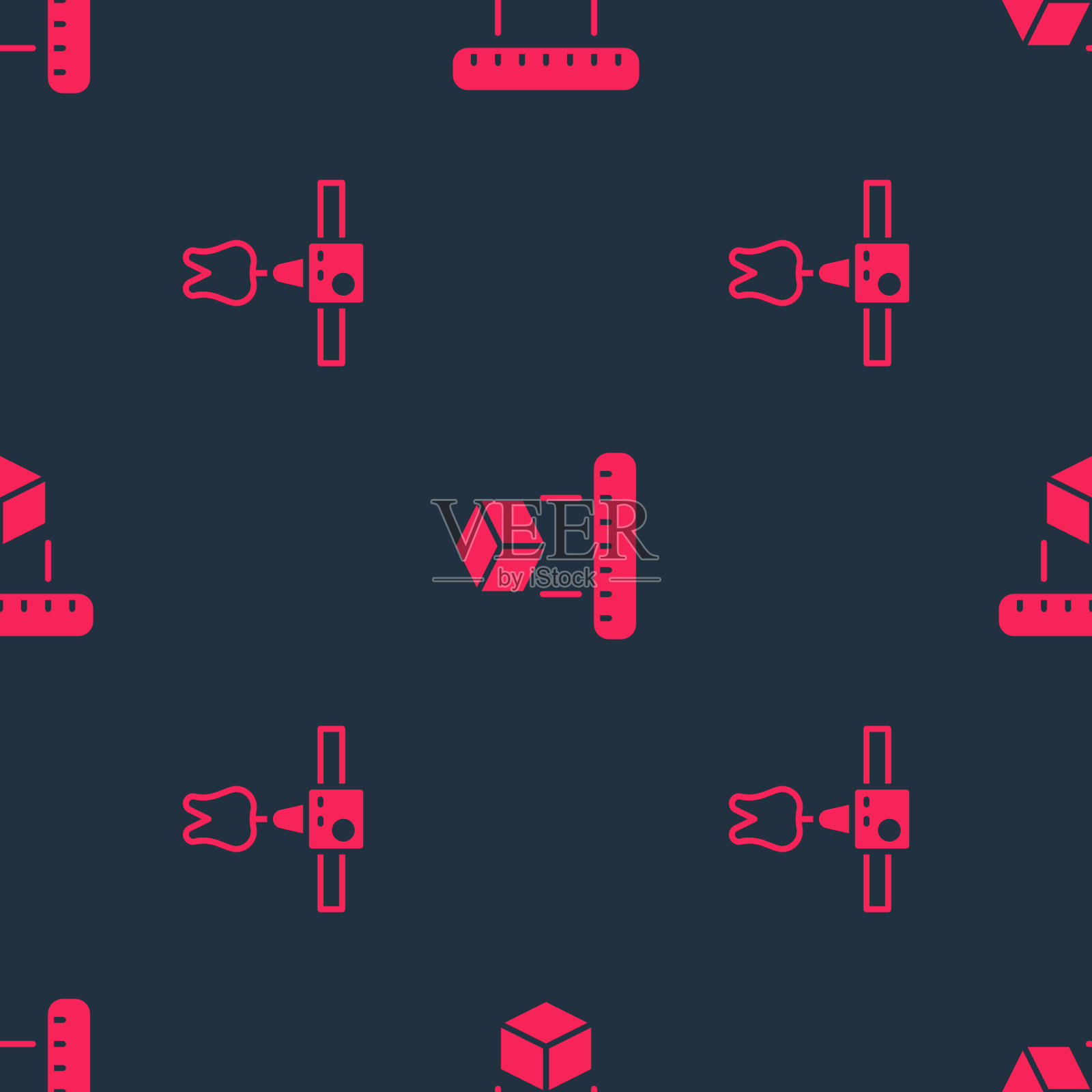 设置3d打印机齿和等距立方体图标素材