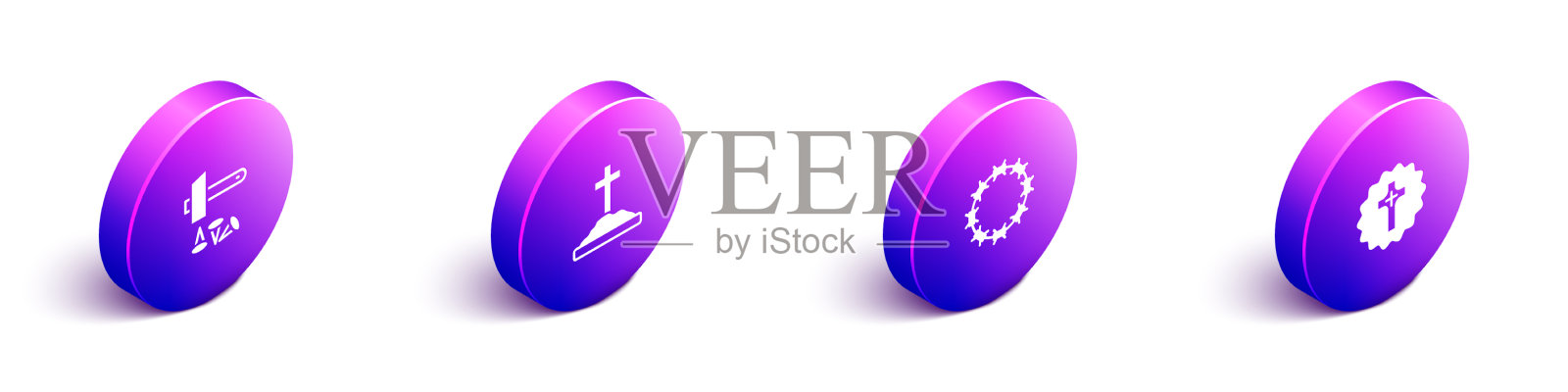 设置等距钉死耶稣基督的坟墓图标素材