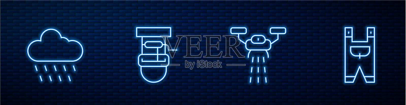 设置线智能农场与无人机云雨好插画图片素材