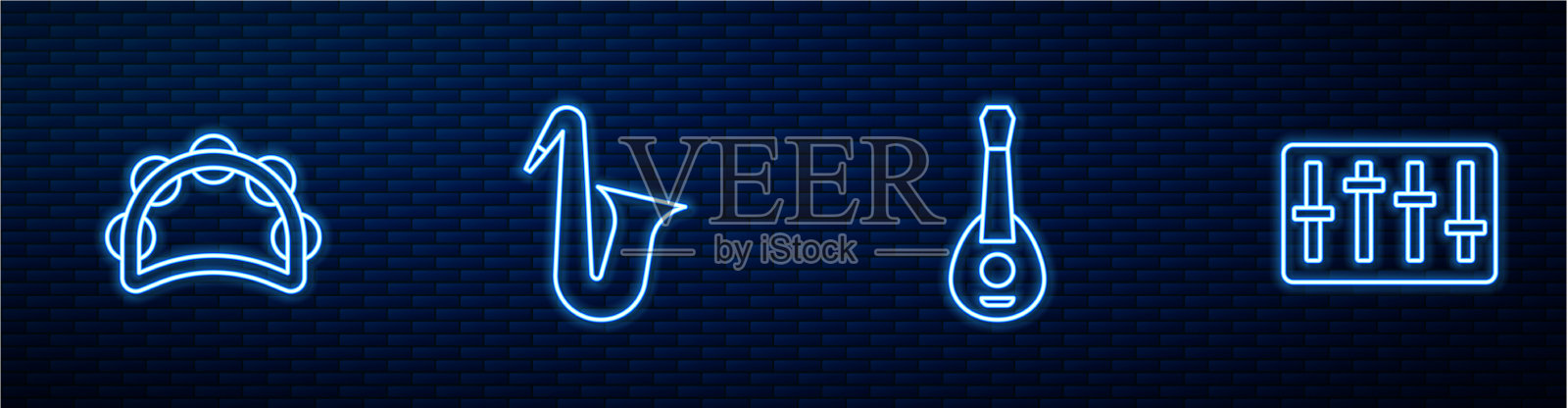 集线吉他、手鼓等乐器插画图片素材