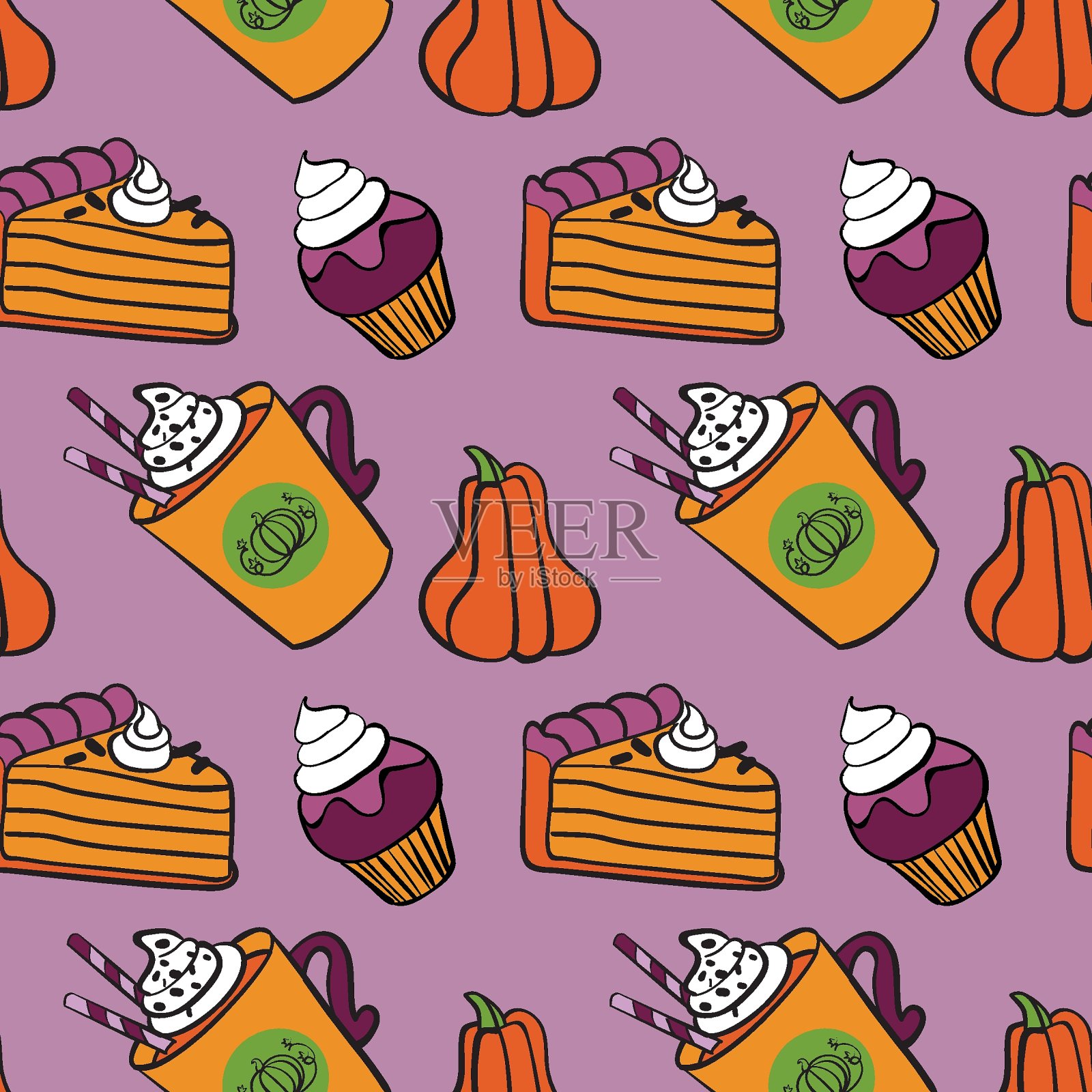 万圣节节日无缝图案设计。矢量插图。插画图片素材