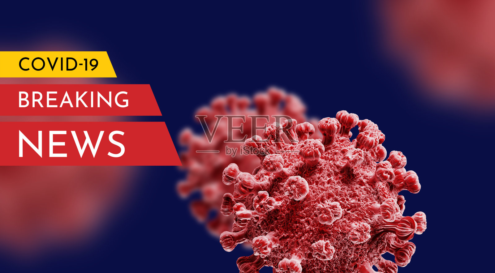 蓝色背景的“COVID-19突发新闻”，3d渲染照片摄影图片