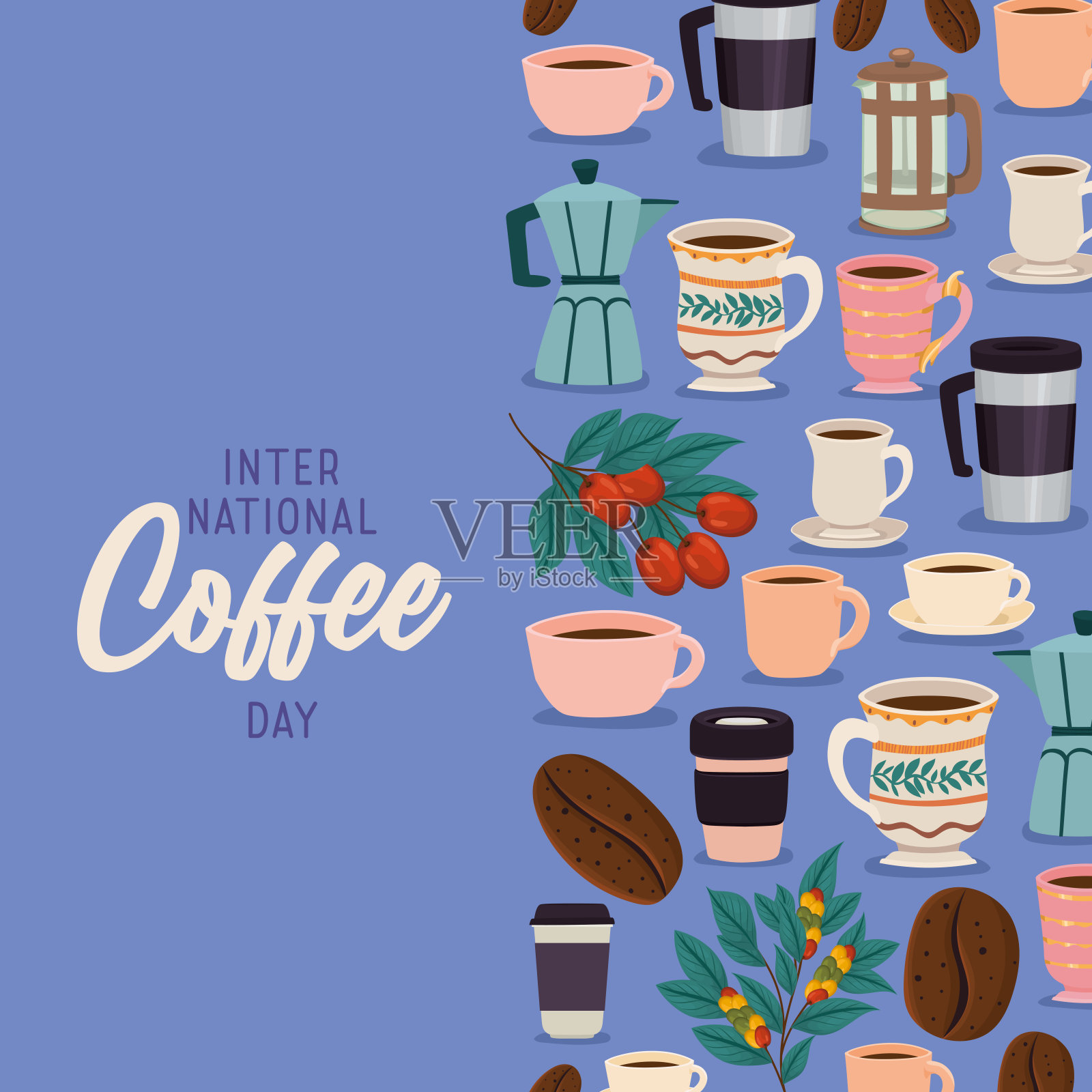 咖啡一天卡插画图片素材