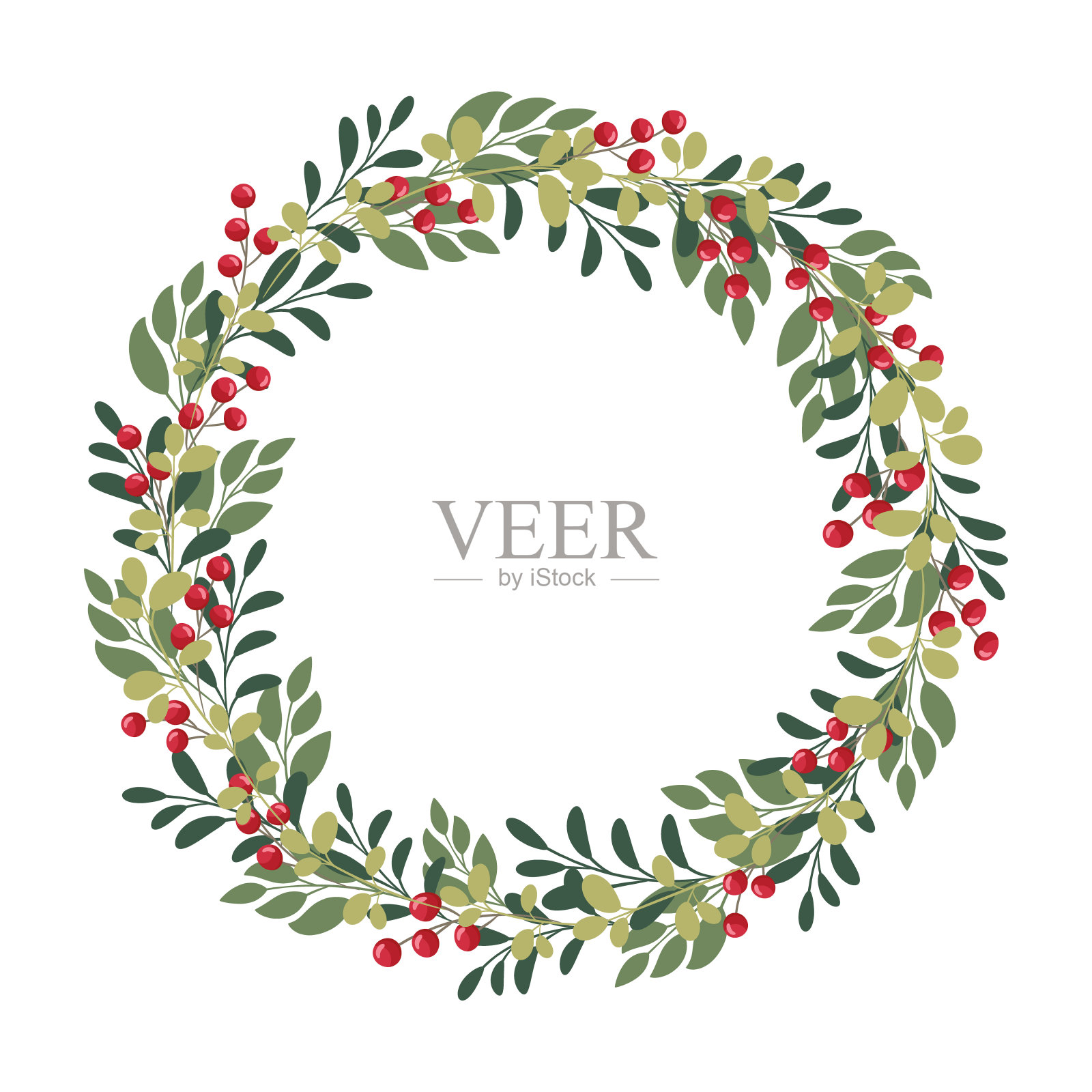 由树枝、树叶和红浆果制成的圣诞花环。插画图片素材