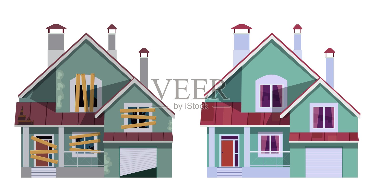 废弃的房子。家庭装修。插画图片素材