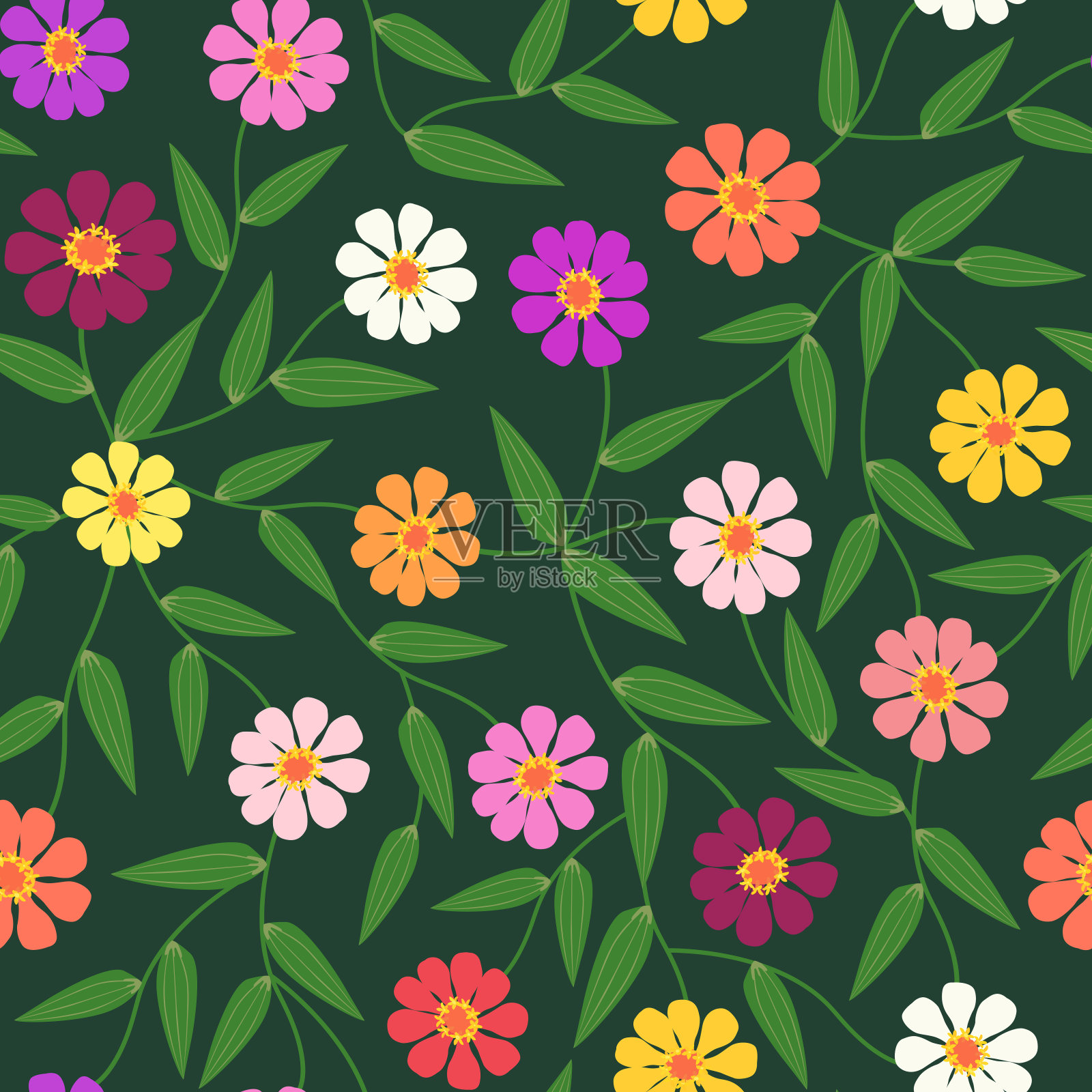 古老的橙粉色紫色花朵插画图片素材