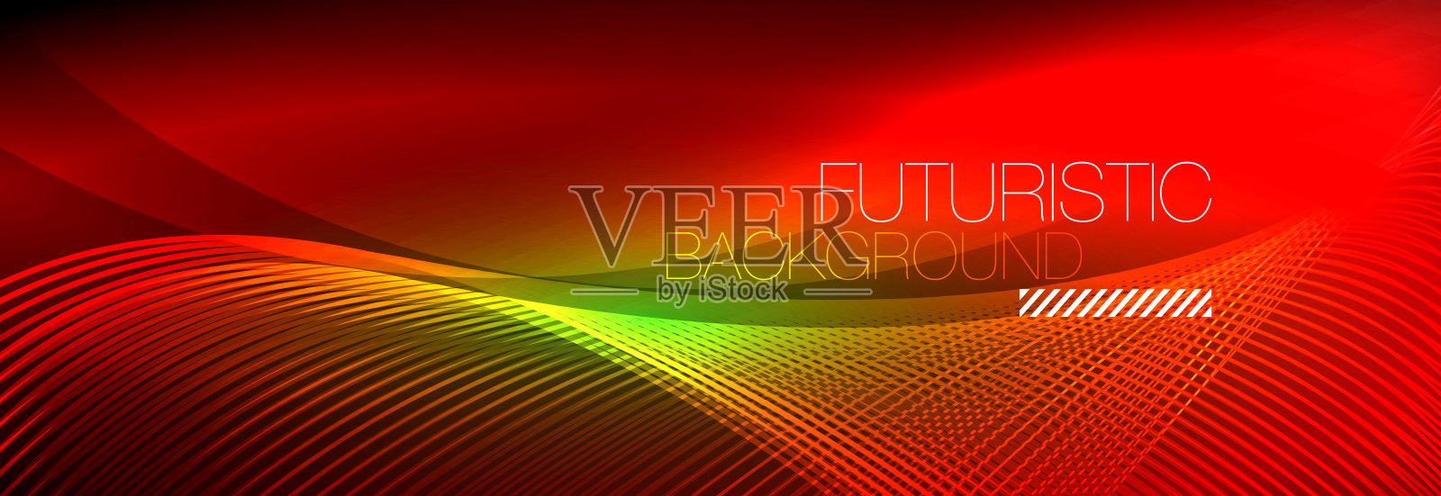 抽象的霓虹灯在黑暗中闪烁着波浪。闪亮魔法能量和运动概念，矢量抽象壁纸背景插画图片素材