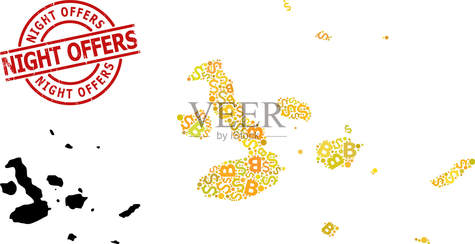 刮花之夜提供带有美元和比特币的徽章插画图片素材