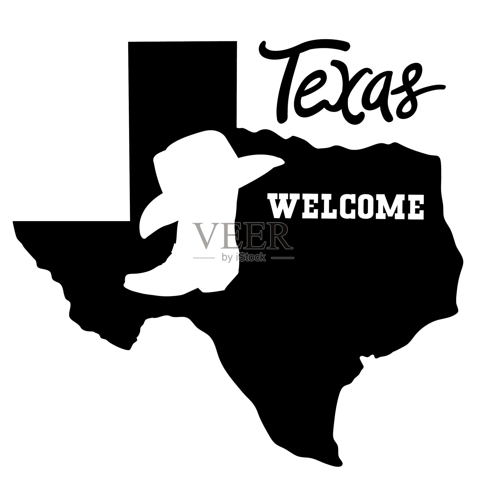 德州集地图剪影与牛仔靴和设计元素图片