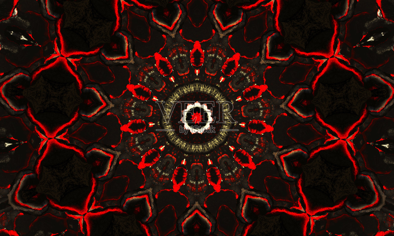 万花筒的背景。摘要分形形状。美丽的撒旦万花筒纹理。幻想混乱多彩的分形图案。设计独特的万花筒。地狱是魔鬼的标志。插画图片素材