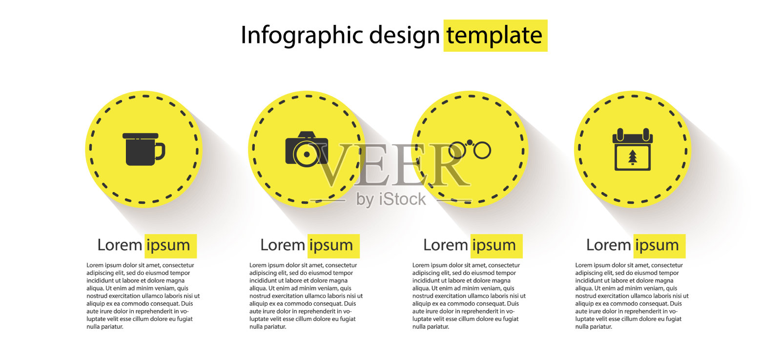 设置野营金属马克杯照片相机双筒望远镜插画图片素材