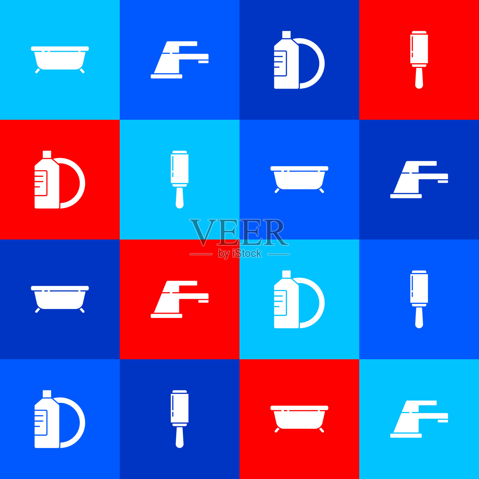 设置浴缸水龙头洗碗液瓶图标素材