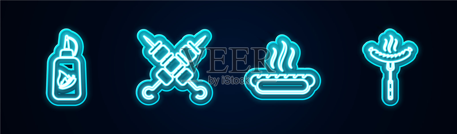 设线番茄酱瓶烤羊肉串插画图片素材