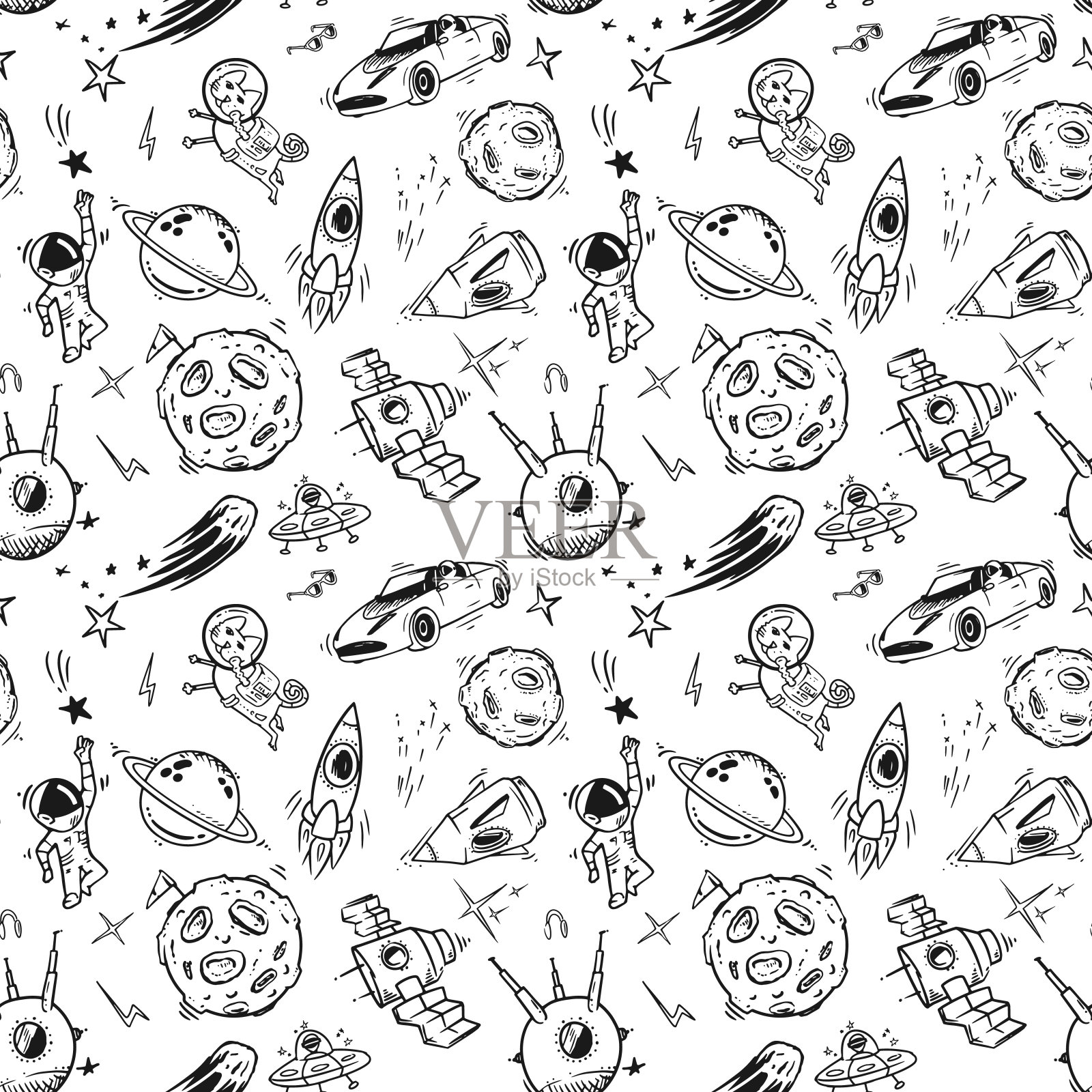 空间无缝图案印刷设计。矢量插图设计，纺织图形。插画图片素材