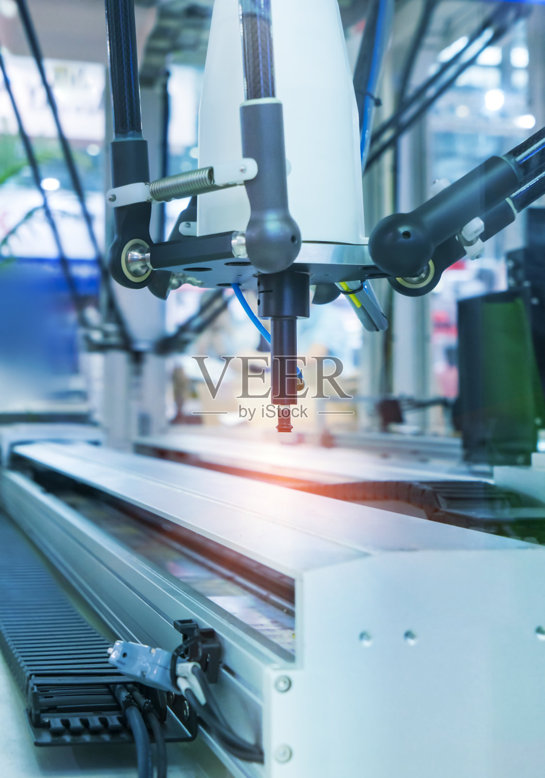 机械手气动活塞吸盘装置适用于工业机械，自动化压缩空气生产照片摄影图片