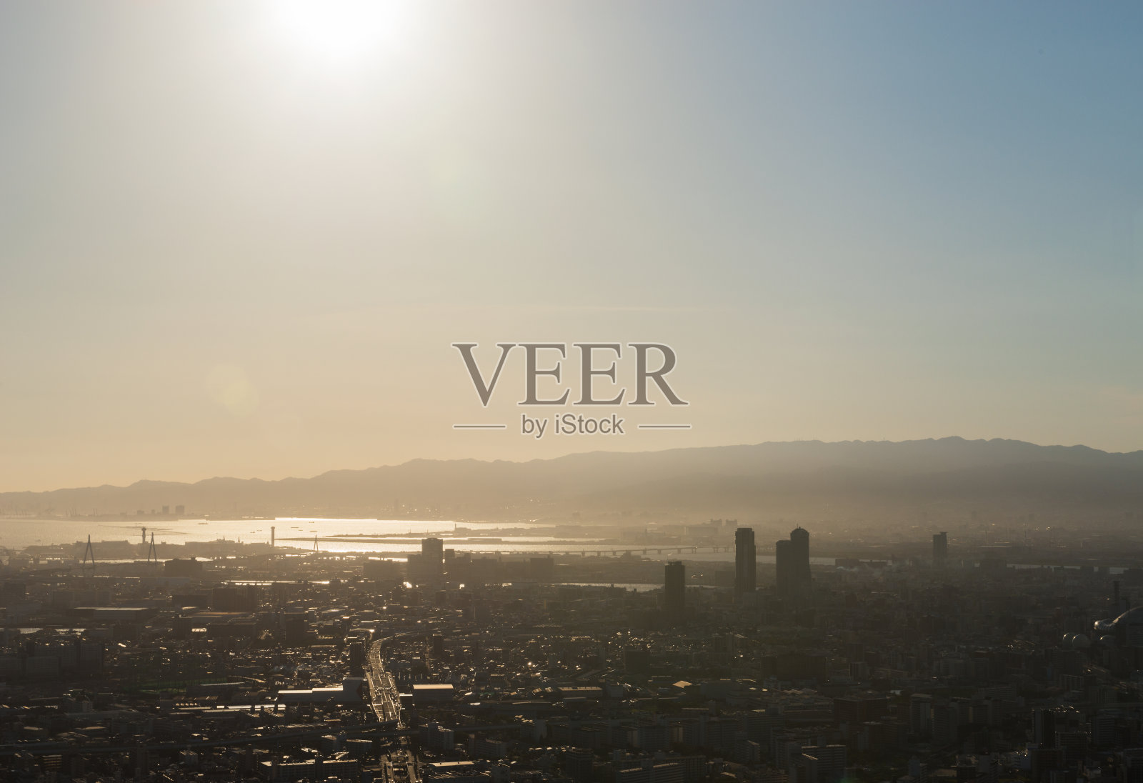 傍晚的大阪市景照片摄影图片