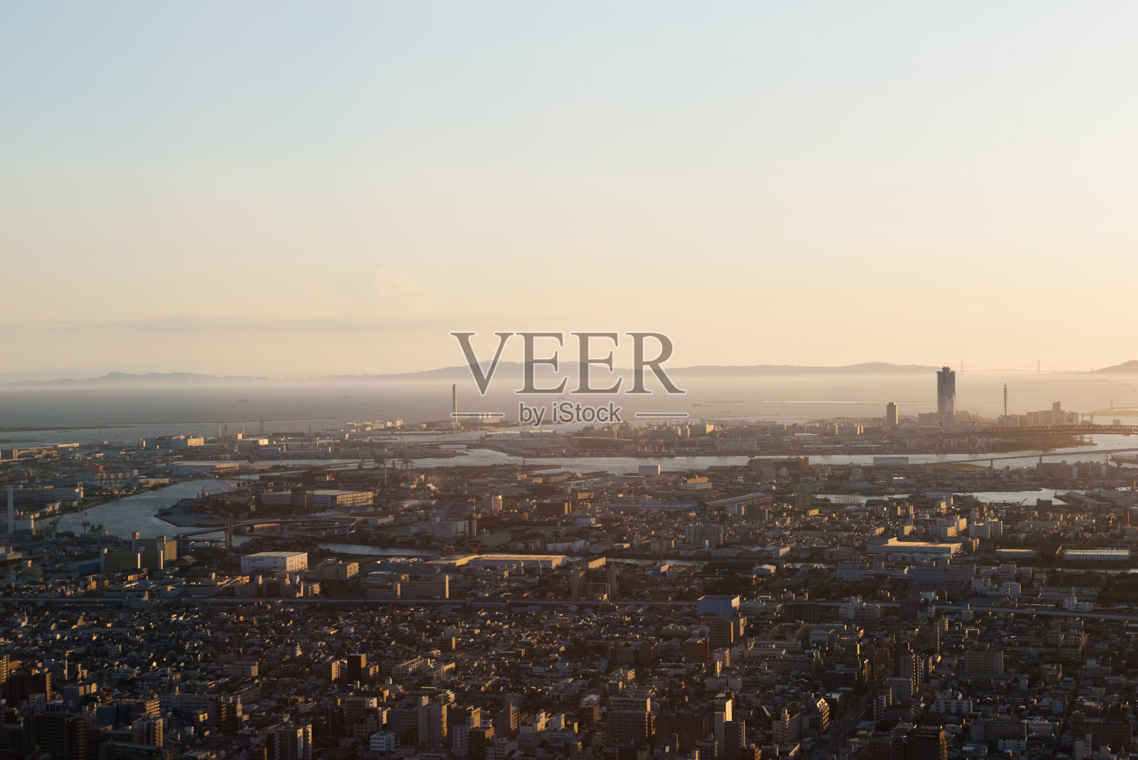 傍晚的大阪市景照片摄影图片