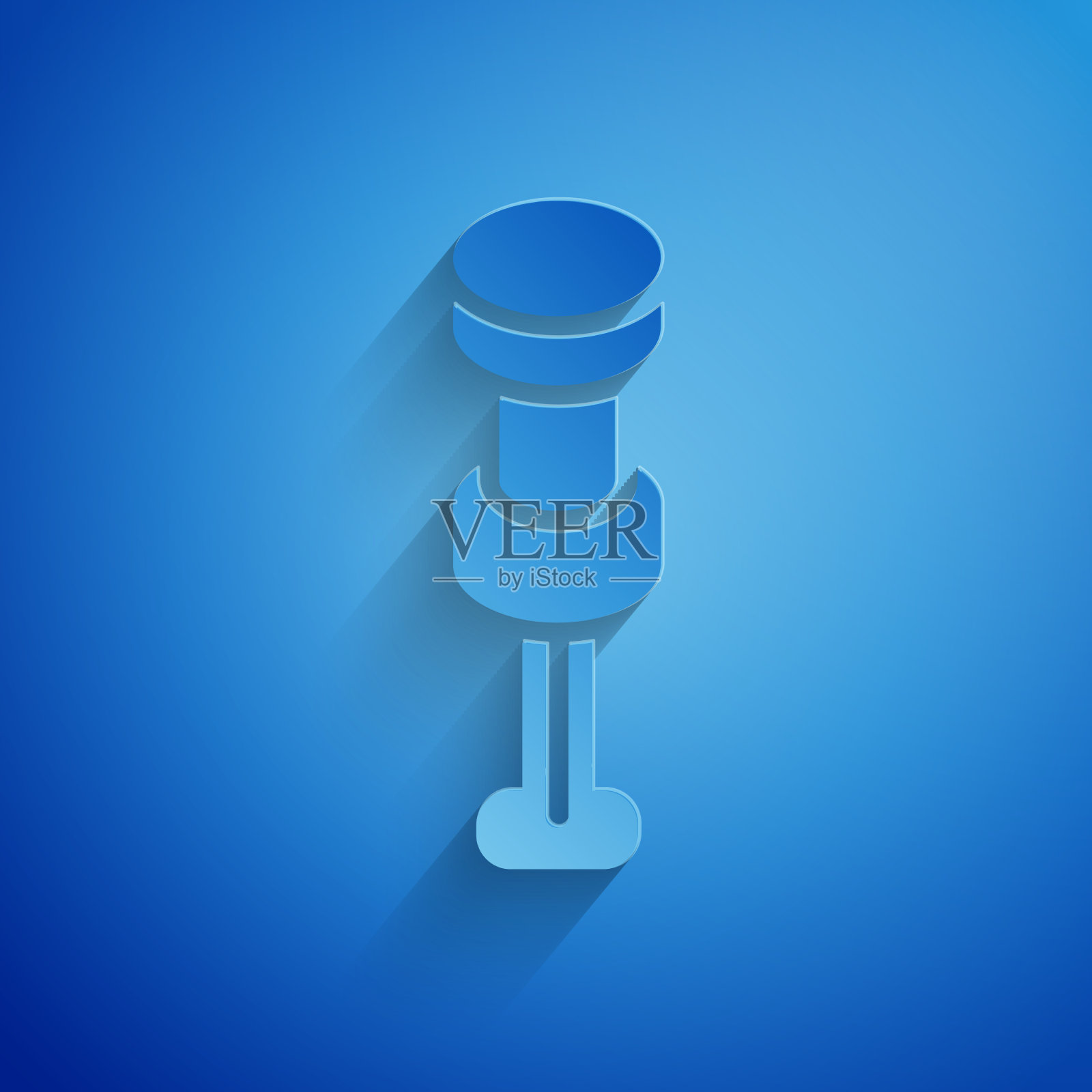 剪纸图钉图标孤立在蓝色插画图片素材