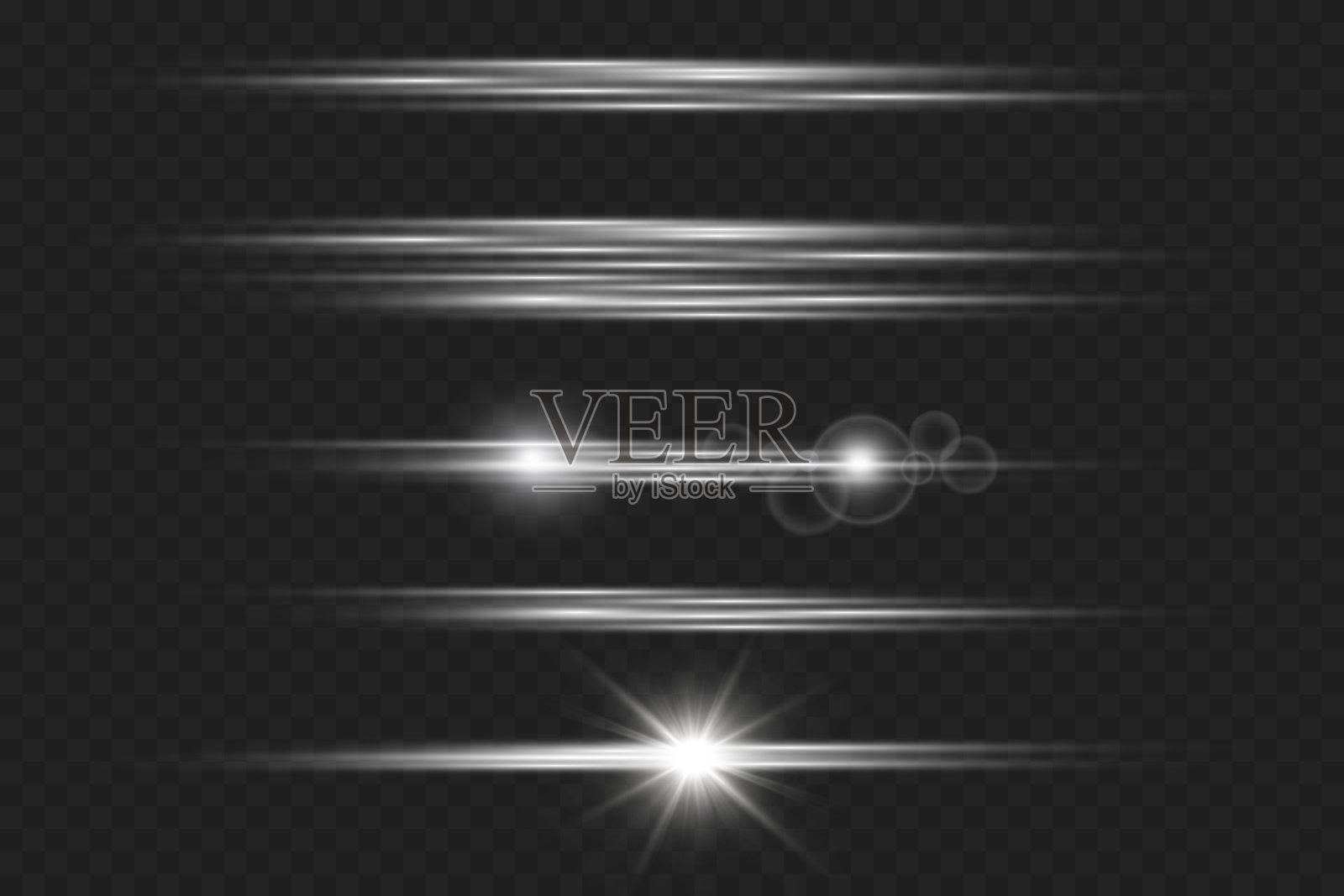 水平镜头光斑包。激光束，水平光线。美丽的光弹。暗背景上的发光条纹。发光抽象闪闪发光的线条背景。插画图片素材