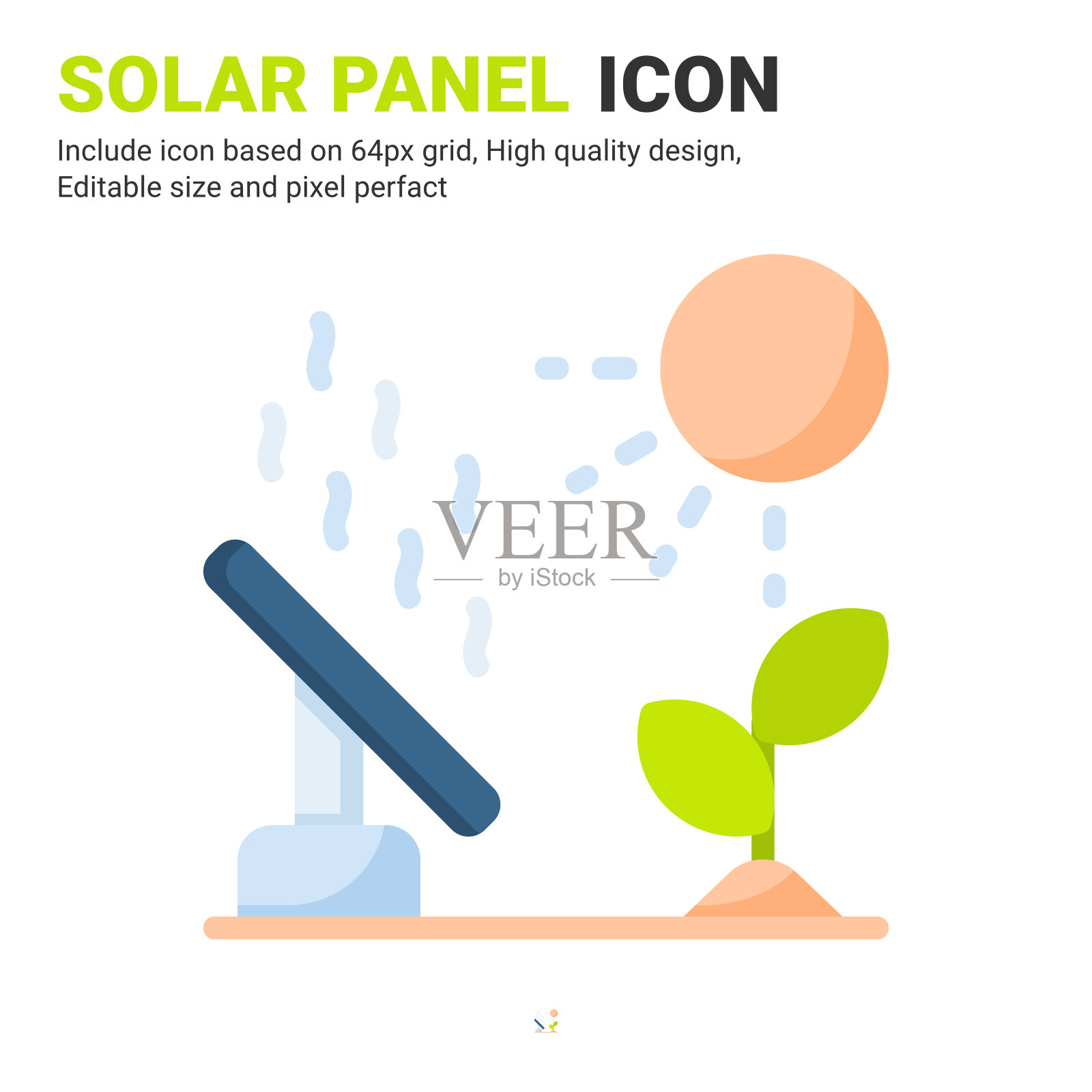 太阳能面板图标矢量与平面颜色风格孤立在白色背景。矢量插图太阳能标志符号图标概念数字农业，技术，工业，农业和应用插画图片素材