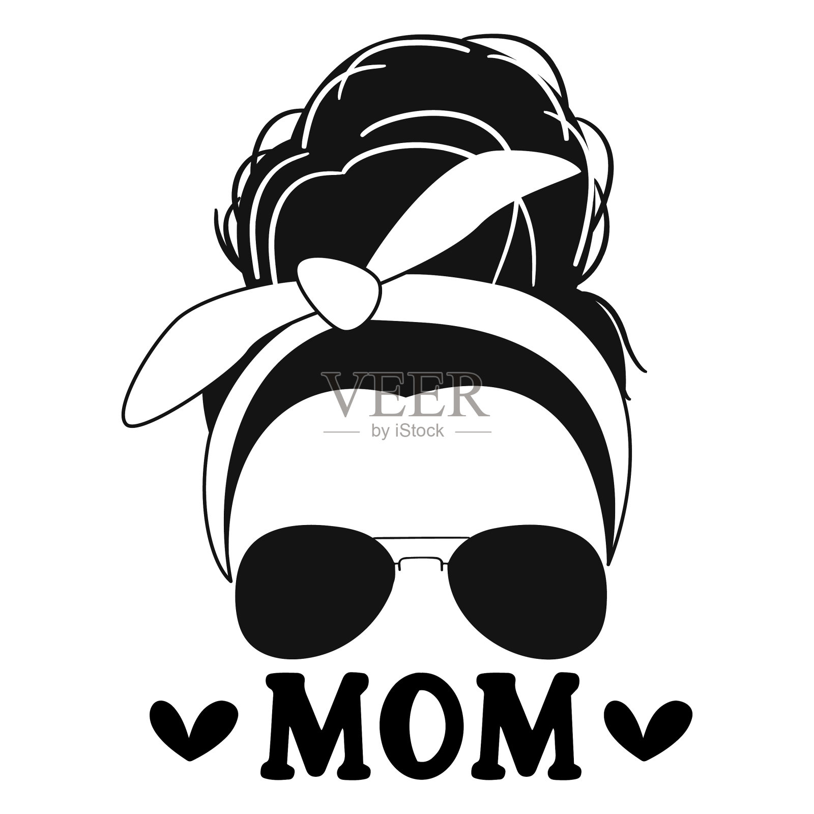 黑色妈妈凌乱的发髻引用在白色的背景插画图片素材