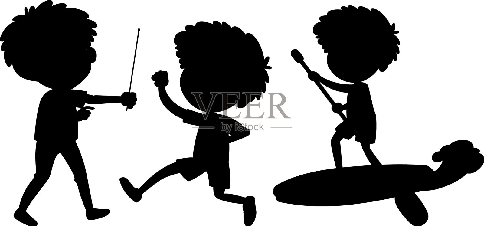 卡通人物小孩剪影在白色设计元素图片