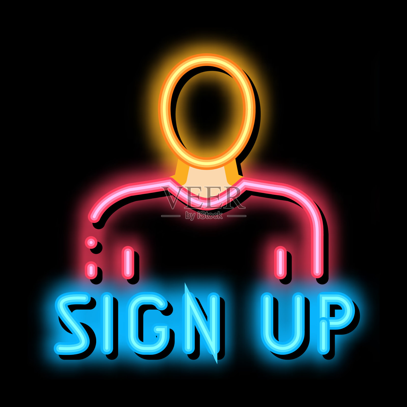 网上商店注册霓虹灯图标插画图片素材