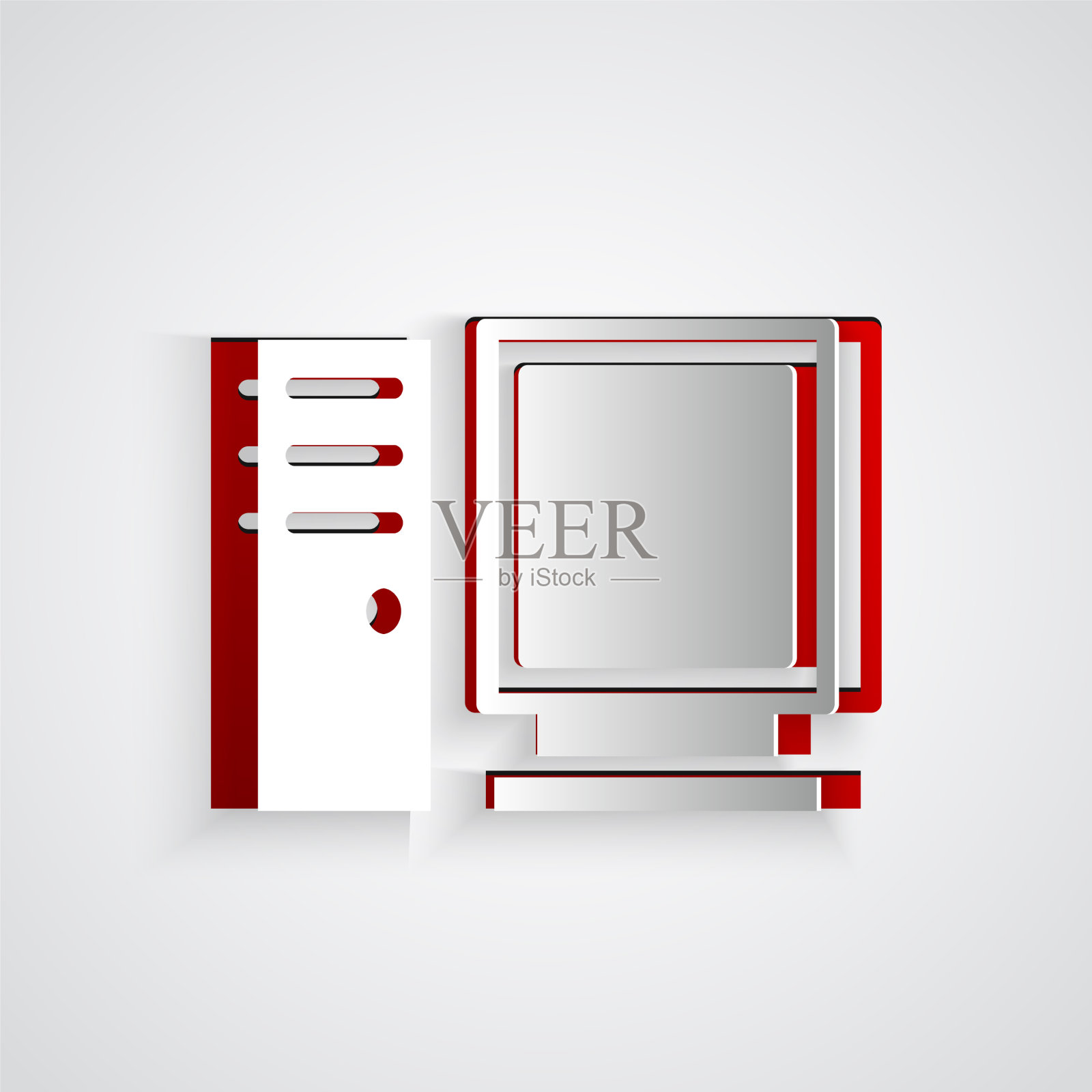 剪纸电脑显示器图标隔离在灰色图标素材