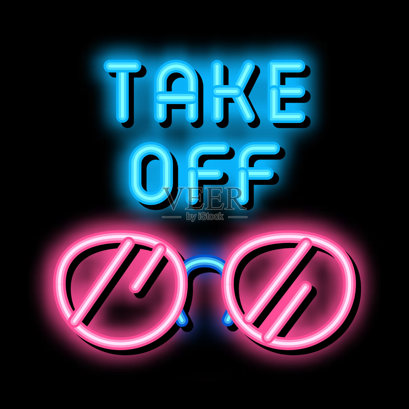 摘下眼镜霓虹灯辉光图标插画图片素材